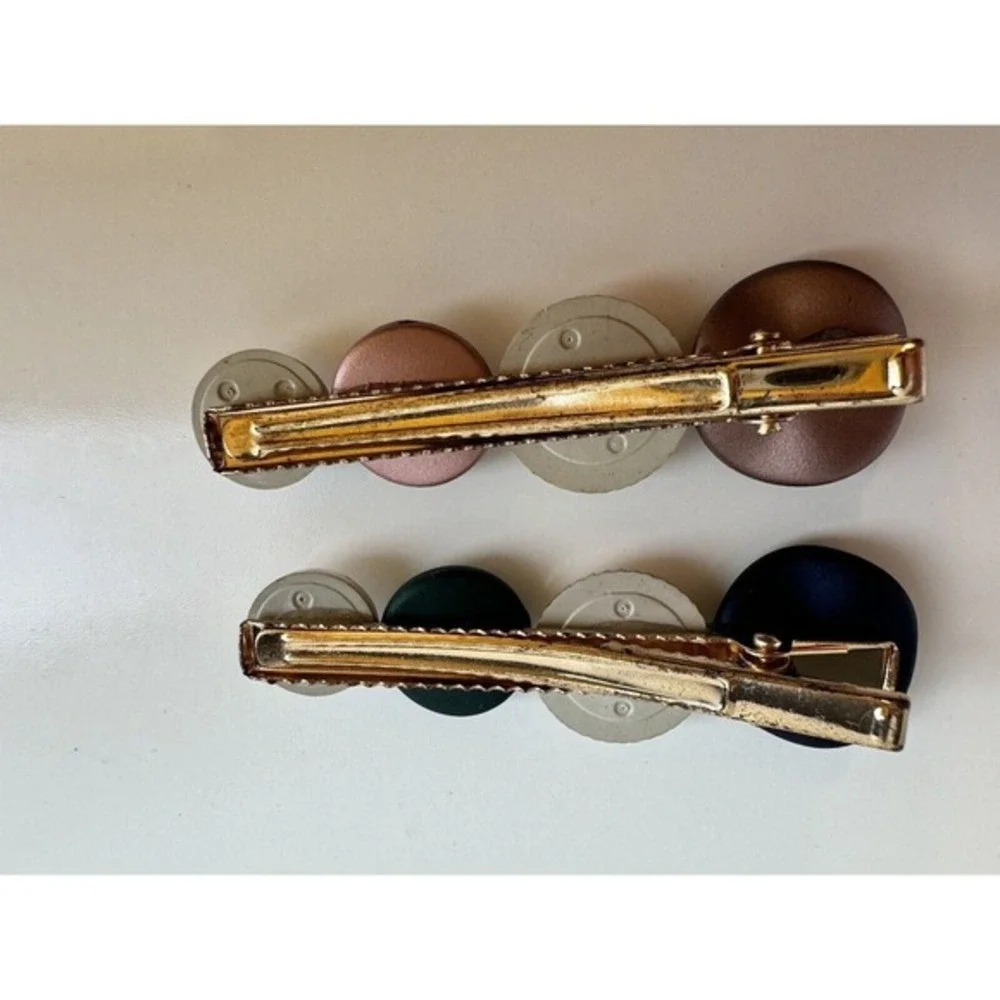 Set Multi Color Stone Gold Tone Alligator Hair Clips Navy Green Bronze Mauve J-0